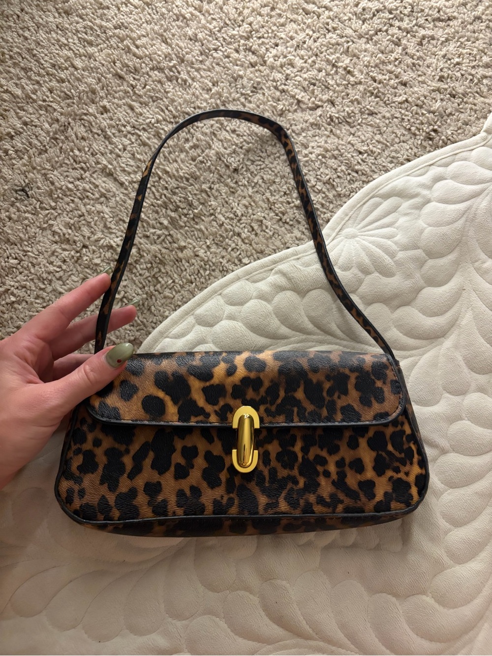 Leopard Print Shoulder Bag with Gold Hardware
